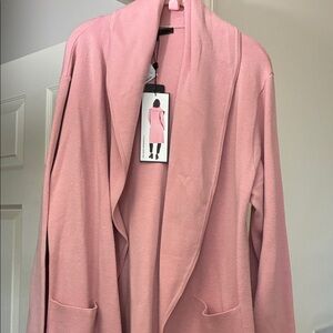 MAXSPORT Shawl Collar Long Pink Petal Open Front Duster Sz XL